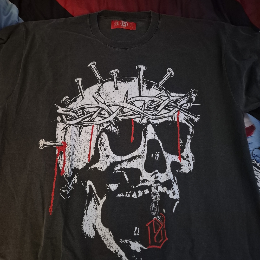 Evil Vice Black Graphic Skull Tee with Red Detail